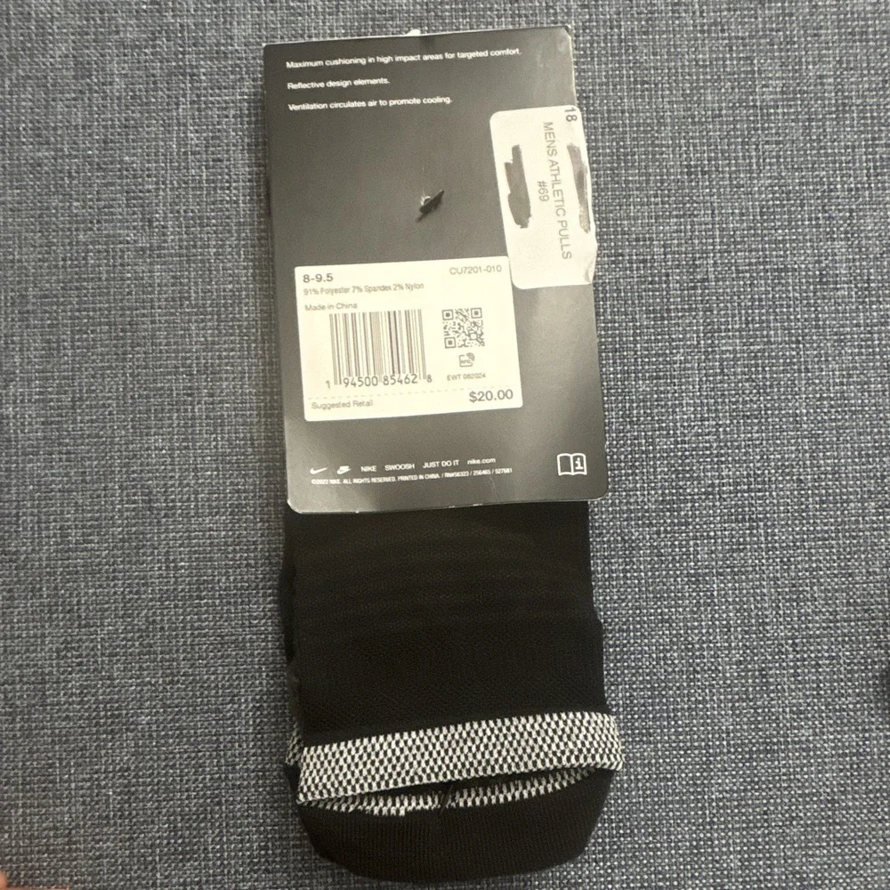 NEW ONE PAIR NIKE SPARK RUNNING CUSHIONED NO SHOW DRI FIT SOCKS  8-9.5 BLACK